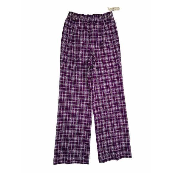 NOS VTG 70s Purple Plaid Knit High Rise Wide Leg Pants USA Disco